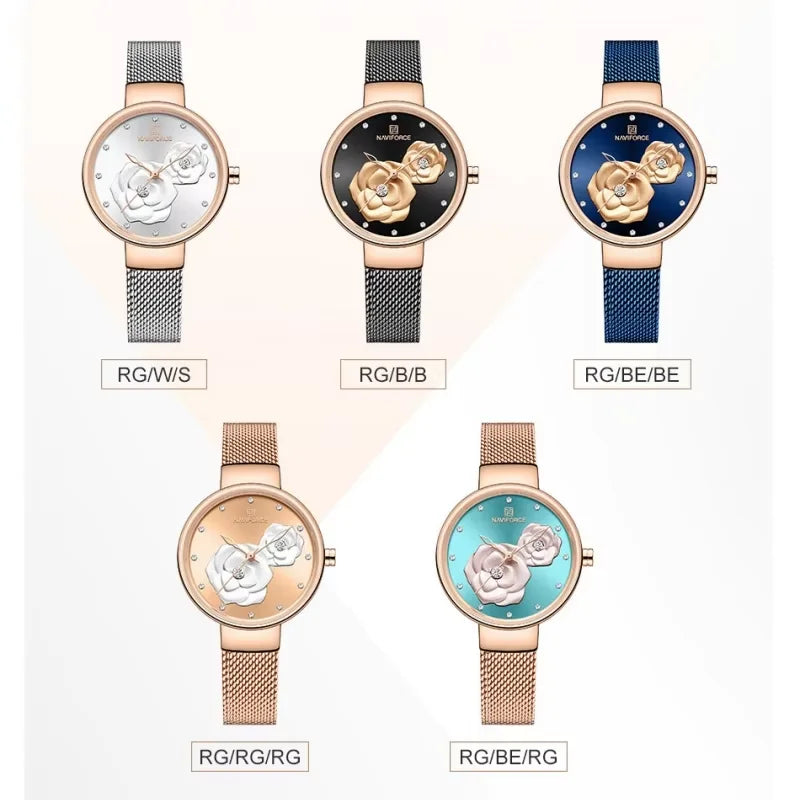 Original NAVIFORCE New Women's Quartz Watch Steel Belt Creative Design Women's Watch relogio feminino NF5013 package gifts 2026