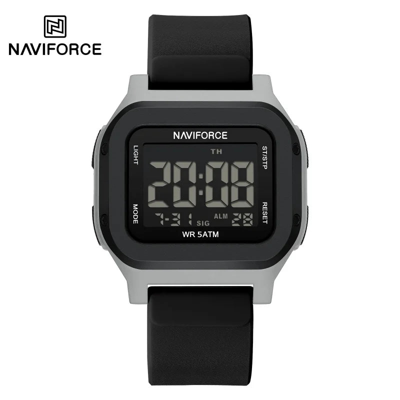 Reloj digital LCD deportivo para hombre NAVIFORCE, resistente al agua 50M, fecha automática, luminoso, correa de silicona suave, tendencias para hombre, reloj de pulsera diario para exteriores
