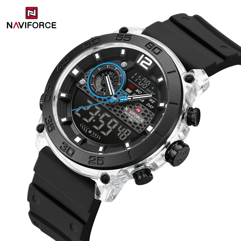 Reloj deportivo de moda para hombre NAVIFORCE, estilo militar, pantalla dual, resistente al agua, reloj de pulsera digital de cuarzo, adecuado para adolescentes 2026