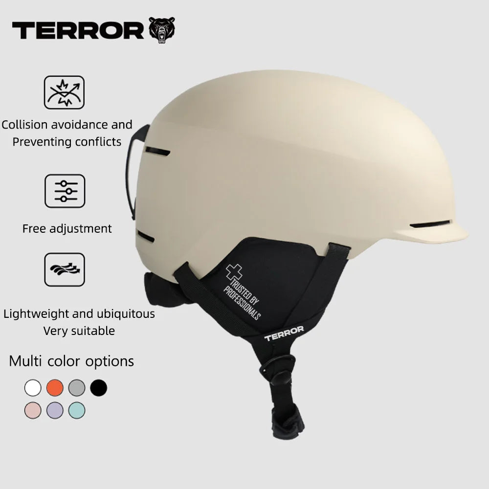 TERROR P1 Casco de Esquí Adulto Hombres Mujeres Certificado CE Casco de Snowboard Seguro Ajustable Cálido Transpirable Ajuste Asiático