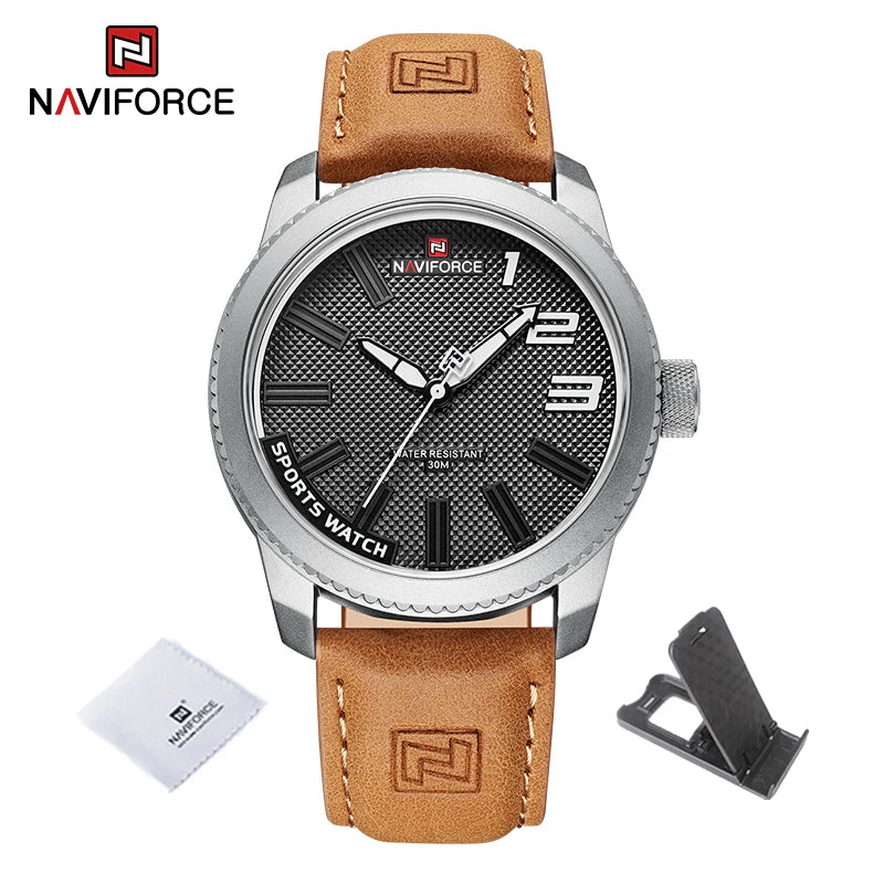 Reloj deportivo NAVIFORCE para hombre, estilo militar, resistente al agua 30 m, correa de piel, reloj de pulsera para caballero, informal y de lujo, Reloj Hombre