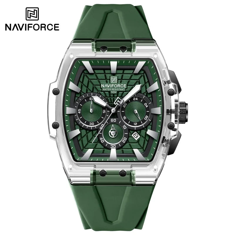 Reloj cronógrafo multifuncional para hombre NAVIFORCE NF6113, con calendario, segundero, luminoso, resistente al agua y correa de silicona
