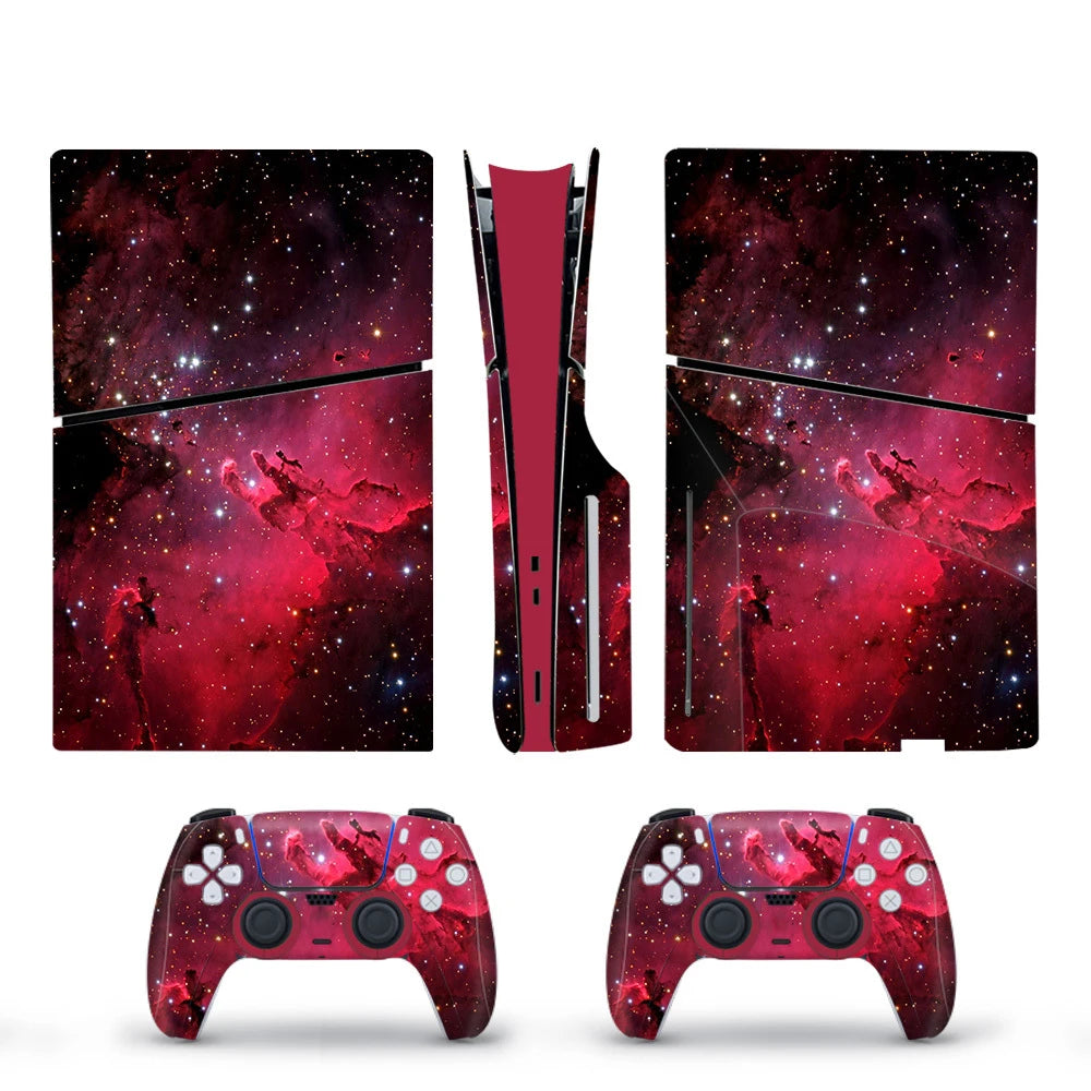 Vinyl Cover Skins for PS5 Slim Console 2PCS Galaxy Stickers Controller Wraps Set for PlayStation 5 Disc Edition Accessories