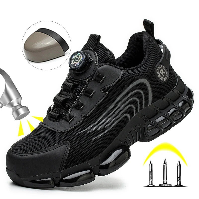Zapatos de Seguridad con Puntera de Acero para Hombre, Zapatos de Trabajo con Botón Giratorio, Anti-aplastamiento, Anti-pinchazos, Zapatillas de Trabajo