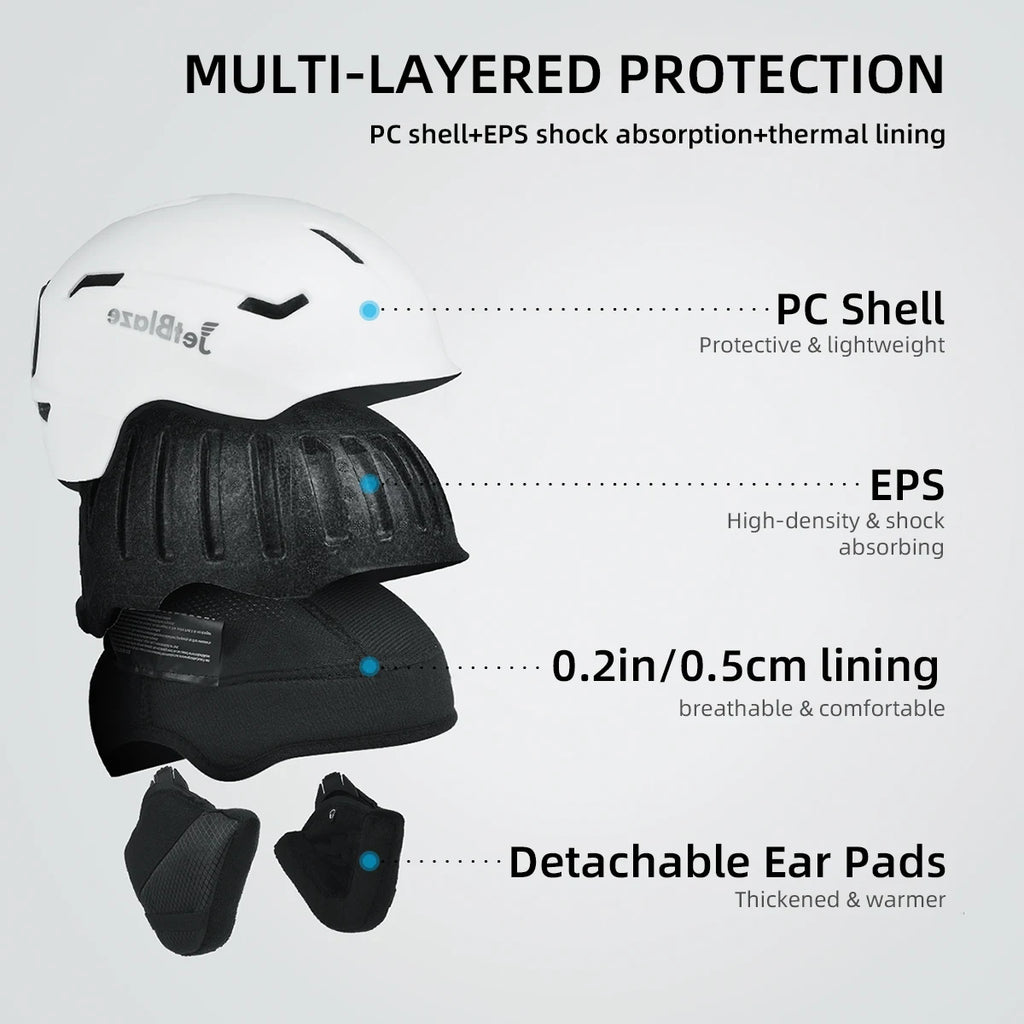 [Máscara Antiviento Gratis] Casco de Esquí Ajustable Unisex Jetblaze - Casco de Snowboard y Esquí Anticolisión y Cálido para Deportes de Invierno