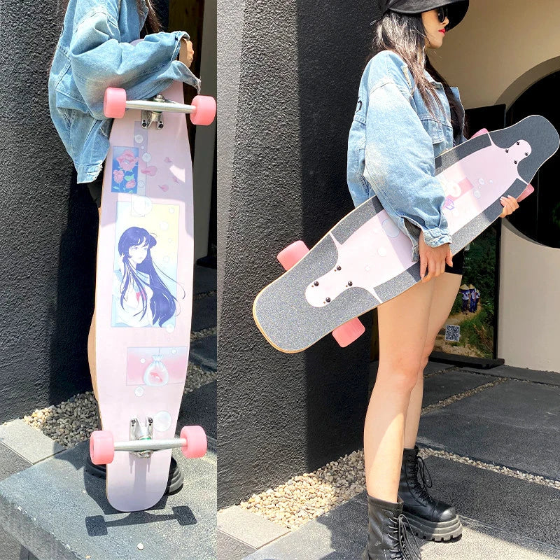 Longboard con Patrón Láser, Tabla de Skate Profesional de Fibra de Vidrio, Ligera, Delgada y Flexible, Tabla de Baile Freestyle para Principiantes
