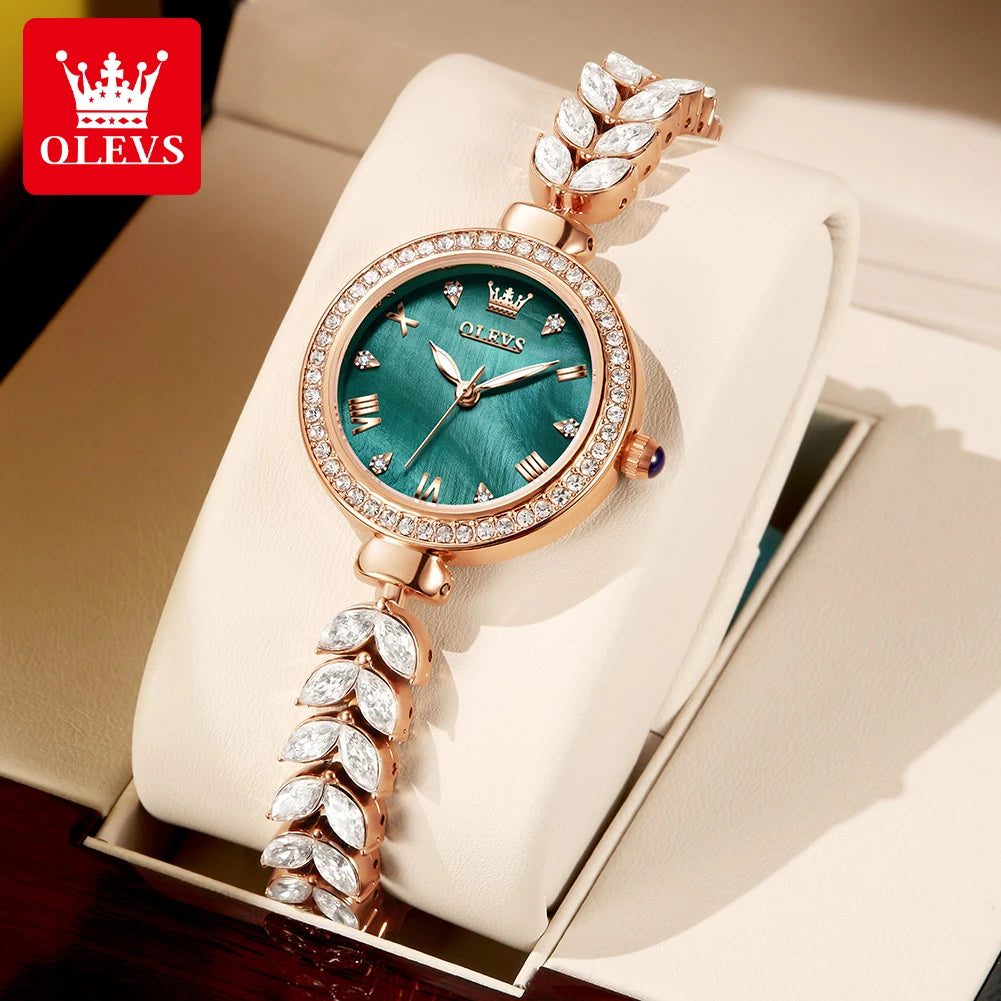 OLEVS Brand Women's Diamond Studded Steel Strip Quartz Watch 9971