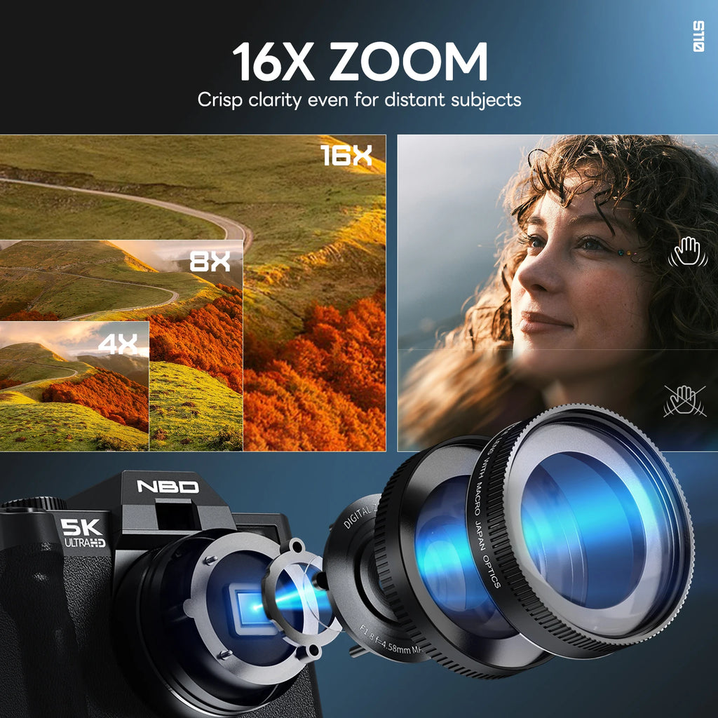 Cámaras Digitales NBD de 48MP y 4K para Fotografía, Cámaras de Viaje para Vlogging con Zoom Digital de 16X y 180° ° Pantalla abatible de 52 mm, lente macro, micrófono, batería de larga duración, regalo