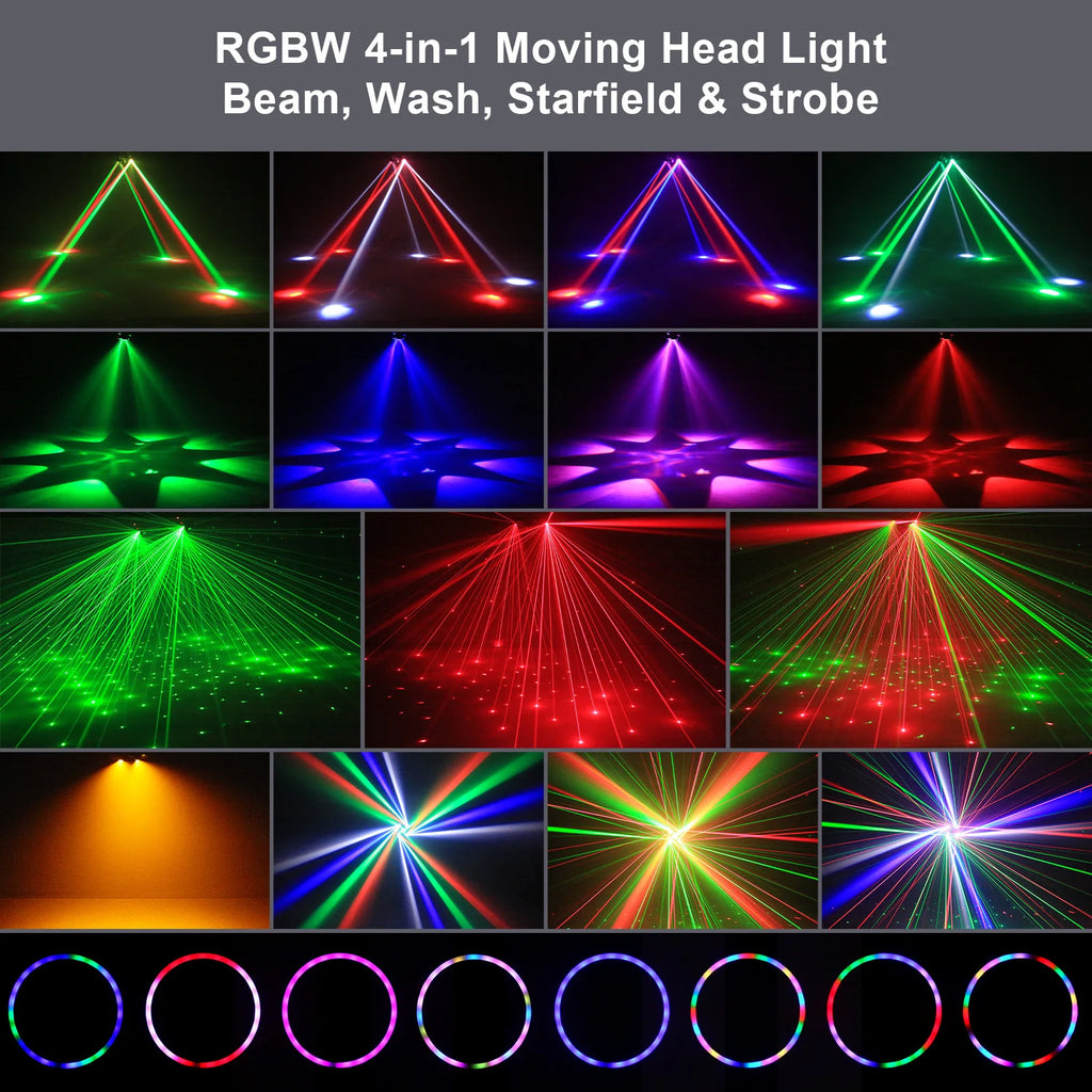 Luz de cabeza móvil Somspot 120W 4 en 1, luz de lavado RGBW, efecto de haz Bee Eye, luz láser con control remoto, luces de DJ para discoteca, fiesta, escenario, proyector de iluminación para conciertos, bodas, teatros, espectáculos en vivo, bares y clubes