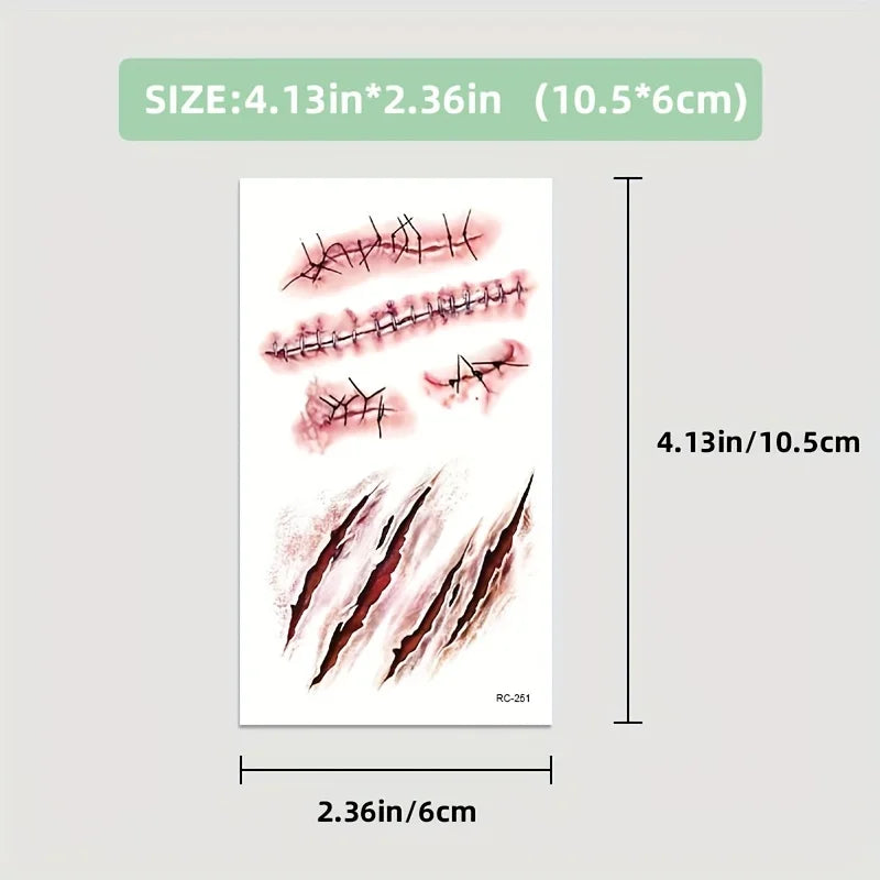 5/10 Uds. Pegatinas de tatuaje temporal de cicatriz de Halloween, tatuaje facial de coágulo de sangre roja, regalos de Cosplay impermeables para hombres y mujeres, decoración de fiesta