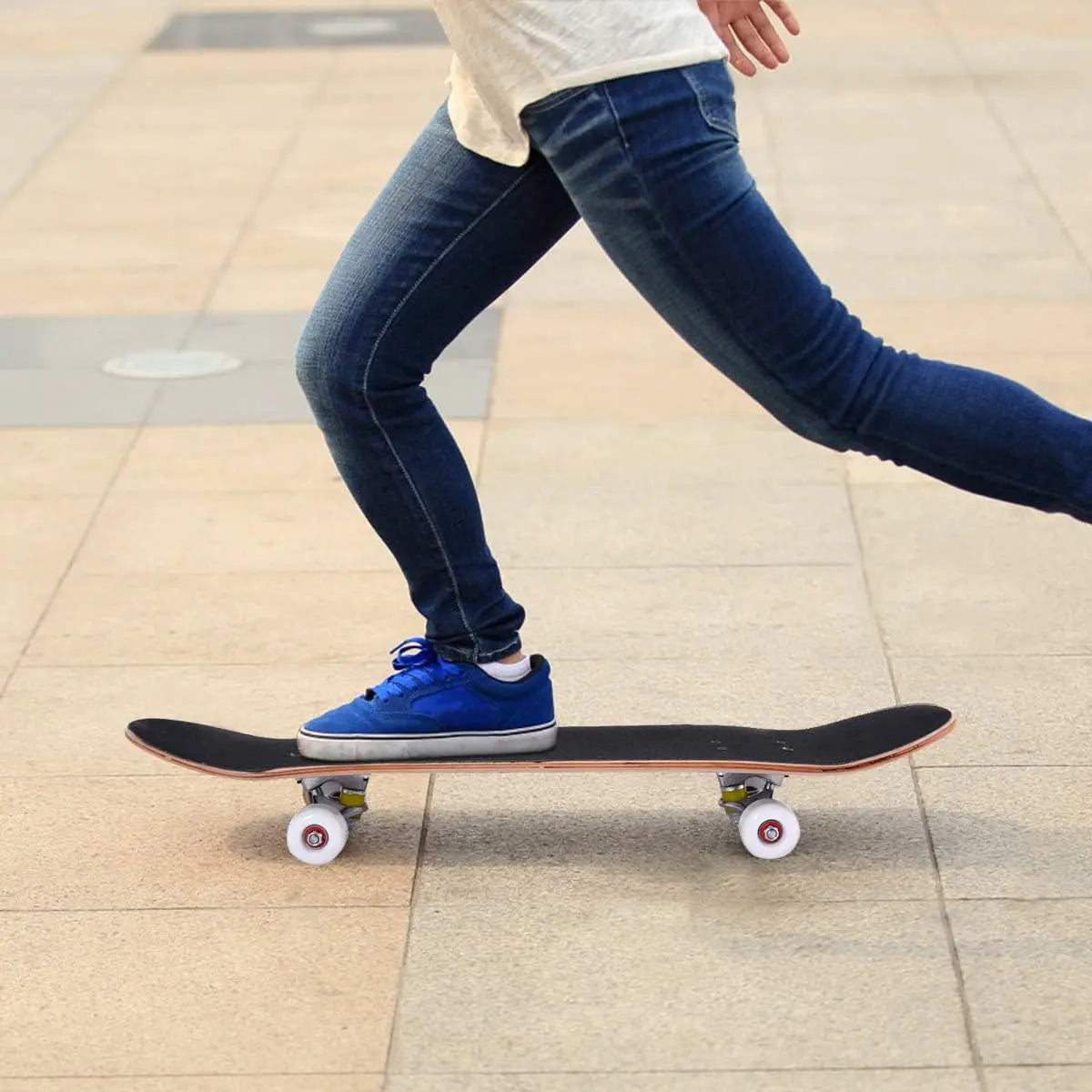 Patineta de Madera 7-Laper, 4 Ruedas de PU, 80x20cm, Soporta 50KG, para Jóvenes o Principiantes