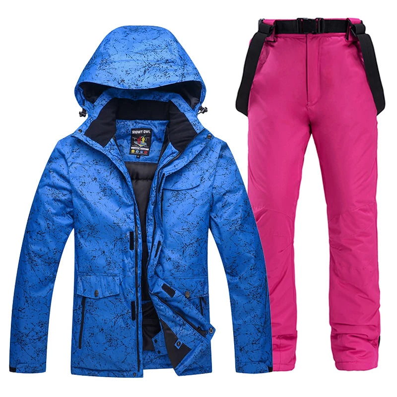 -30 Conjuntos de trajes de nieve blancos para hombres o mujeres Ropa de invierno al aire libre Ropa de snowboard Disfraces impermeables Chaqueta de esquí + Baberos de pantalón de nieve