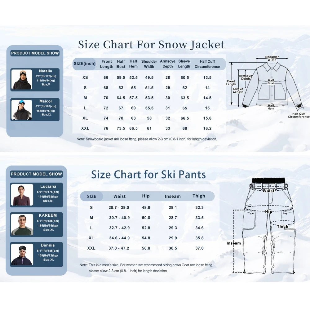 GSOU SNOW Traje de esquí americano holgado, ropa de invierno a prueba de viento, cálida, de talla grande, conjunto de chaqueta y pantalones de snowboard con bloques de color, súper holgado