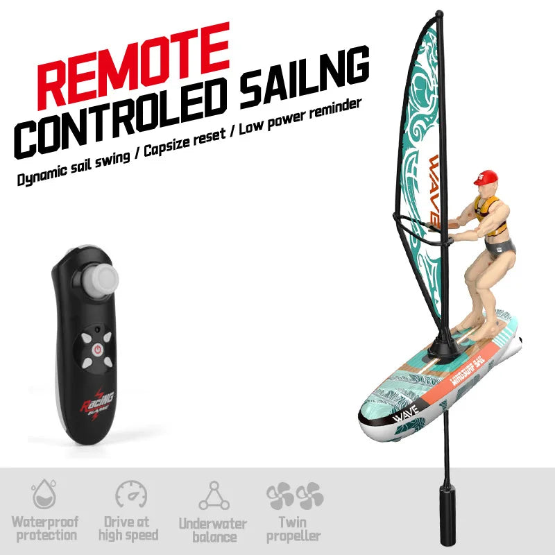 Barco de vela RC, lancha rápida a control remoto 2.4G, modelo de juguete de carreras, kayak oscilante deslumbrante, juguete acuático competitivo para piscina y exteriores para niños
