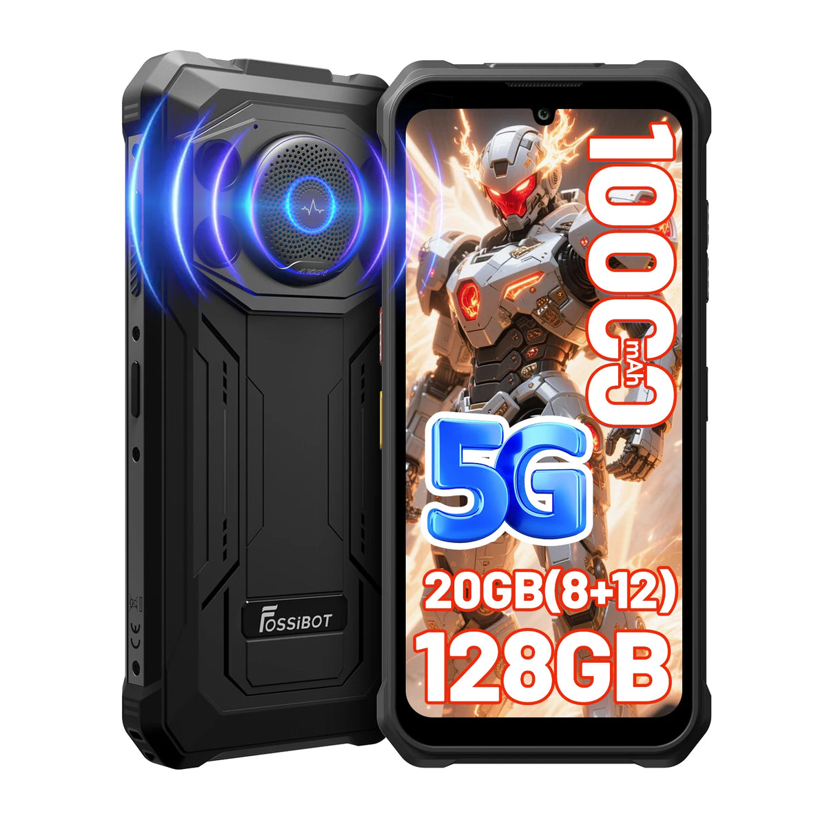 Smartphone resistente Fossibot Android 15, 8 GB RAM, 128 GB ROM, 10000 mAh, 6,745", 50 MP, altavoz de 128 dB, NFC [Teléfono F110 PRO]
