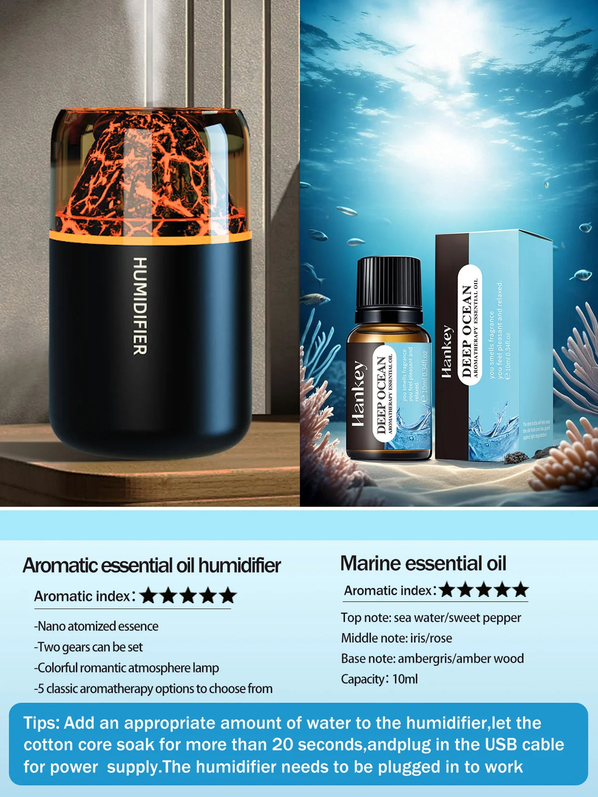 El difusor de aromaterapia USB humidificador con lámpara de color volcánico simulado es adecuado para usar en automóviles, hogares, dormitorios, como regalo,