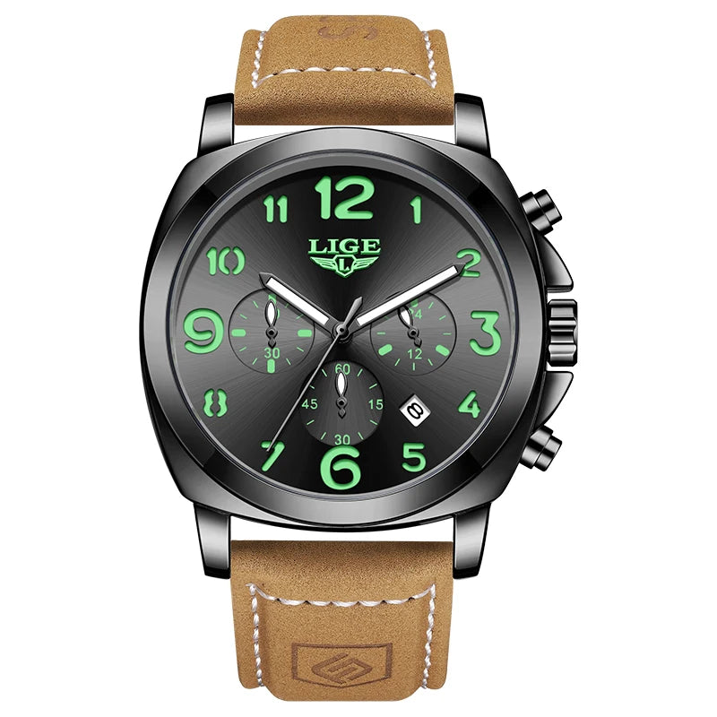 Reloj de pulsera para hombre LIGE, marca de lujo, deportivo, impermeable, luminoso, con cronógrafo y cuarzo.
