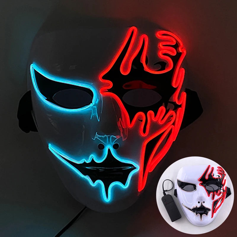 Máscara de Zorro Luminosa de Neón para Hombres, Máscaras de Disfraz Luminosas para Halloween, Brilla en la Oscuridad, Disfraz de Cosplay, Decoración para Fiestas de Disfraces