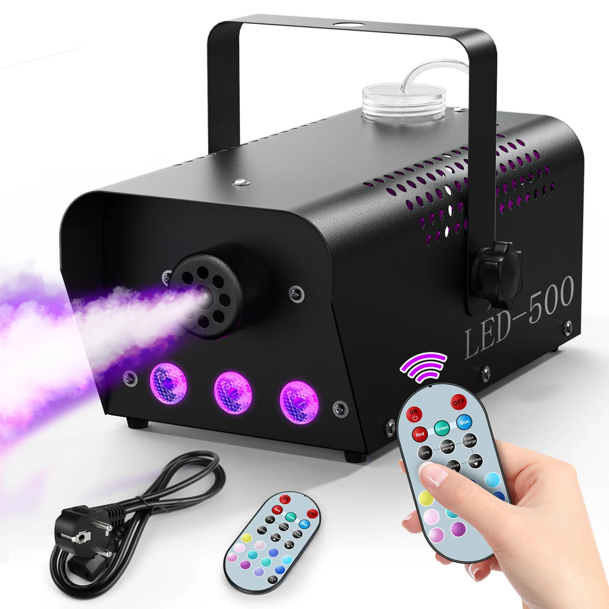 Máquina de humo Fieryzeal de 500 W con control inalámbrico, efectos de iluminación LED RGB para escenario, niebla profesional para Halloween