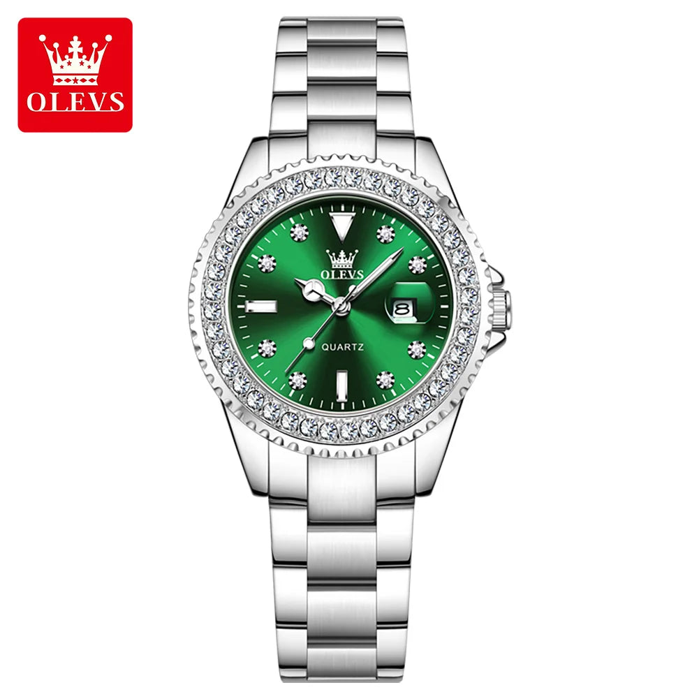 Reloj de pulsera elegante para mujer OLEVS, resistente al agua, con calendario luminoso, reloj de cuarzo para mujer de acero inoxidable, rojo, femenino
