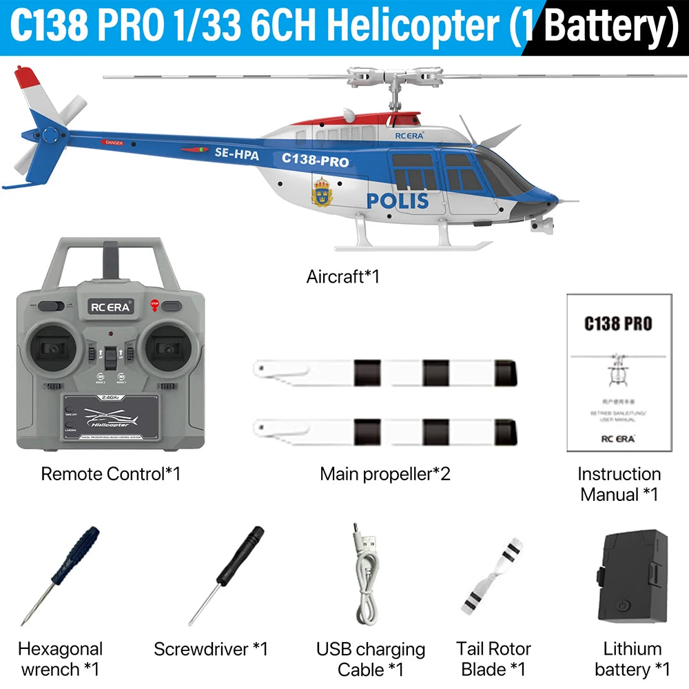 RC ERA C138 PRO Helicóptero 1/33 6 canales 6 ejes Gyro 2.4G Flujo óptico Posicionamiento 100M