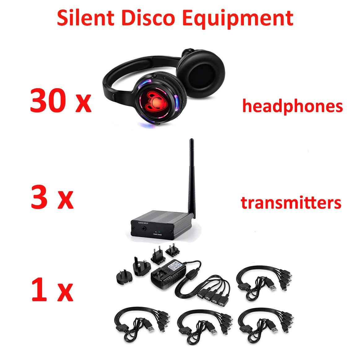 Silent Disco Wireless Headphones and RF LED LOGO Headset Bundles with Transmitter 500M For iPod MP3 DJ Music Pary Club