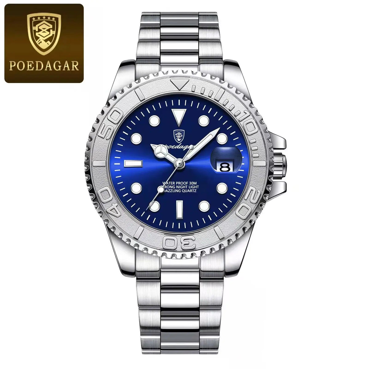 Reloj de cuarzo original para hombre POEDAGAR, de acero inoxidable, con fecha, moderno, resistente al agua, luminoso y clásico.