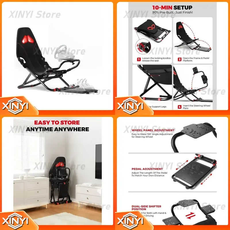 Cabina de simulador de carreras plegable para soporte de volante de juegos Logitech G29 G923 Thrustmaster T300 T150 PS5 PS4 PC con asiento ajustable