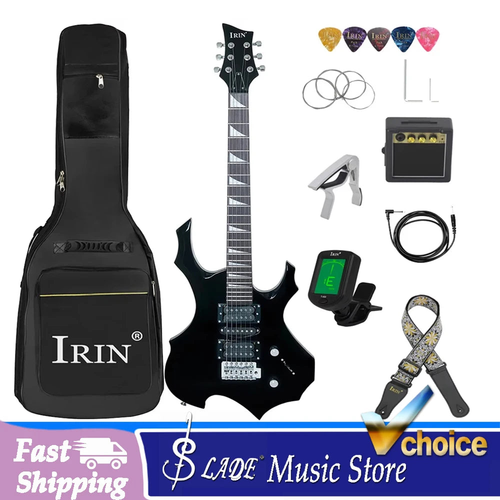 IRIN-Guitarra eléctrica de 6 cuerdas, 24 trastes, cuerpo de arce, juego de Guitarra eléctrica con bolsa, sintonizador de amplificador, púas de correa, Mini accesorios para Guitarra
