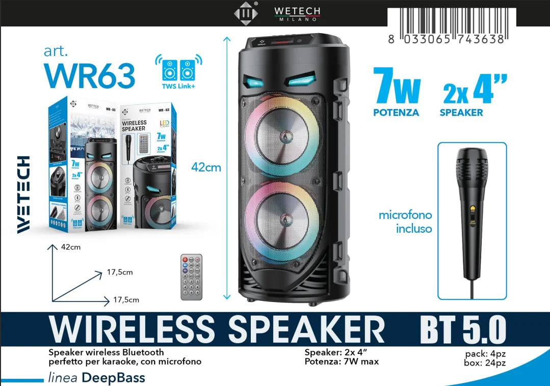Altavoz karaoke portátil Bluetooth, sonido estéreo TWS, luz LED, micrófono inalámbrico + control remoto, audio para fiestas al aire libre