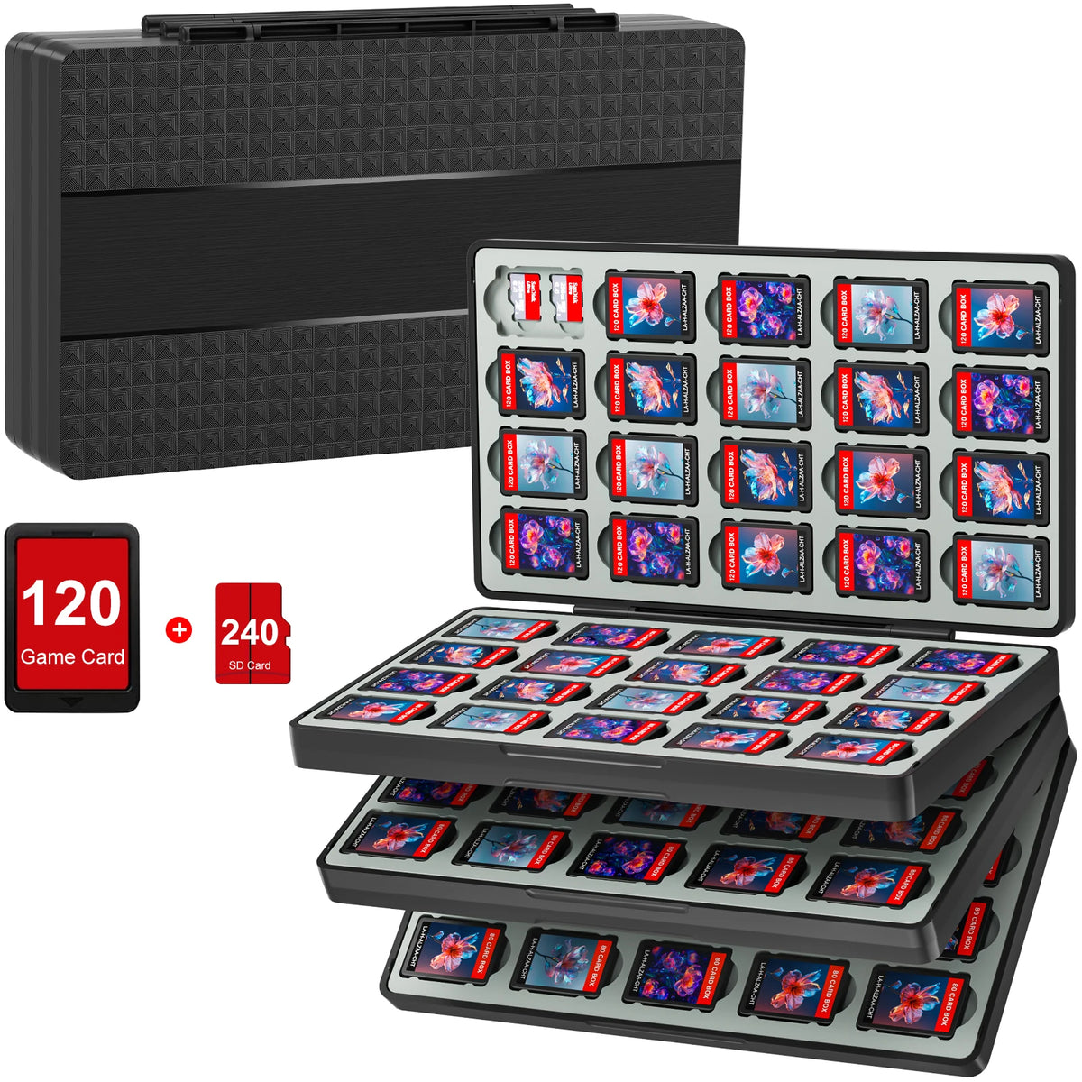 Estuche para tarjetas de juego para Switch 2 y Switch OLED y Lite, soporte para almacenamiento de memoria con 120 ranuras para tarjetas de juego y 240 tarjetas MicroSD S