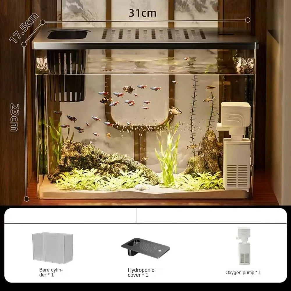 PET+ABS Fish Tank Transparent Drop Resistant Desktop Aquarium with Lid Hydroponic Tank Ecological Water Tank for Home