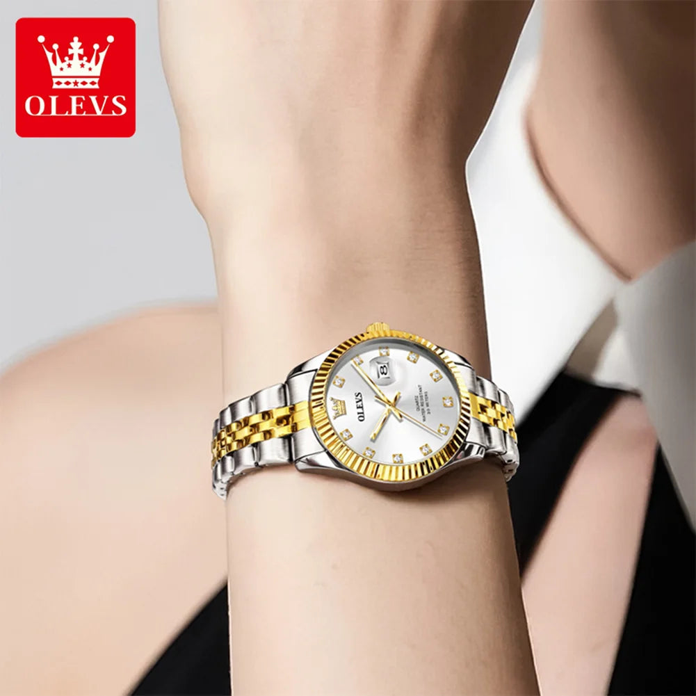 OLEVS 3705 Woman Watch 30M Waterproof Date Quartz Watch For Women High Hardness Mirror Diamond Scale Luxury Ladies Hand Clock
