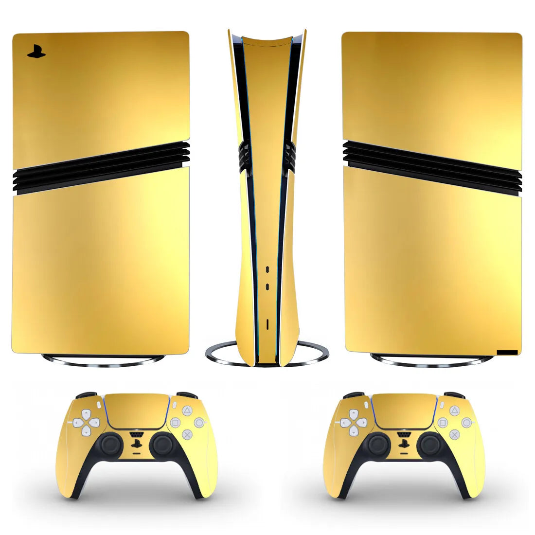Adhesivo de vinilo color metal cepillado dorado para consola PS5 Slim (disco/digital) y 2 controles, funda para PS5 Pro (disco)