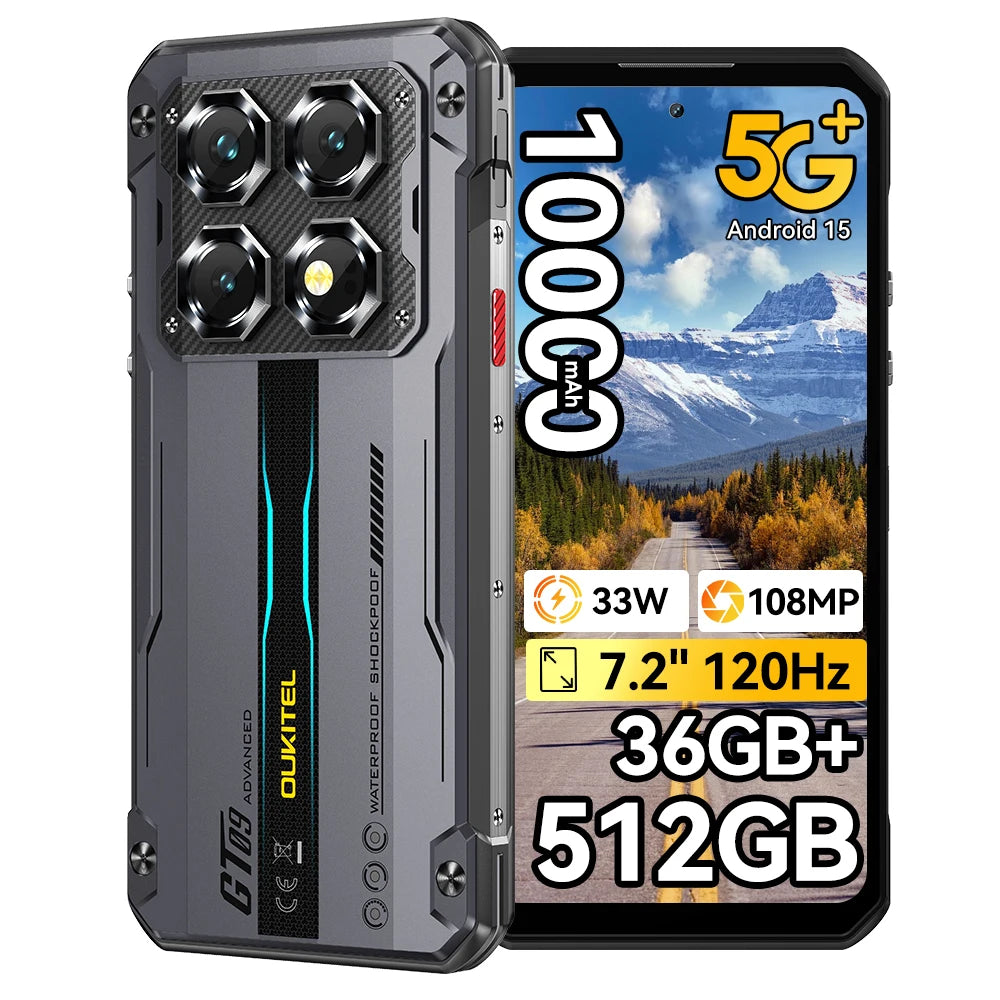 Teléfono ultra resistente OUKITEL WP60 5G 24GB(8+16) 256GB / 36GB(12+24) 512GB Smartphone 7,2” HD+ 120Hz 10000mAh 108MP Android 15 NFC