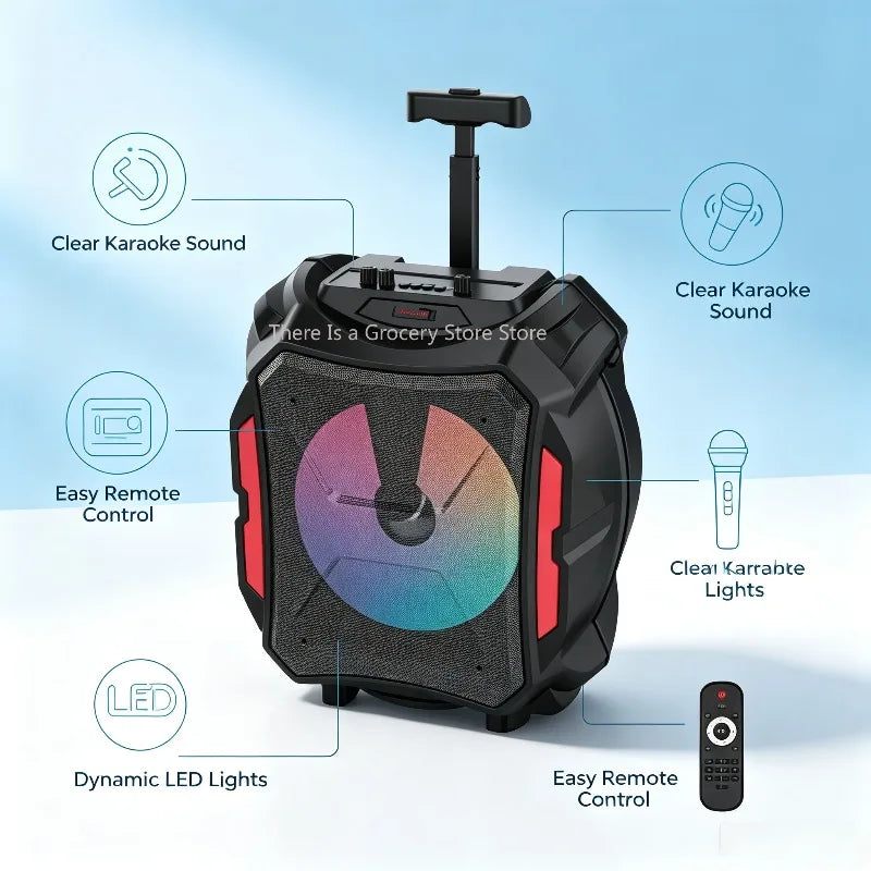 Altavoz karaoke portátil Bluetooth, sonido estéreo TWS, luz LED, micrófono inalámbrico + control remoto, audio para fiestas al aire libre