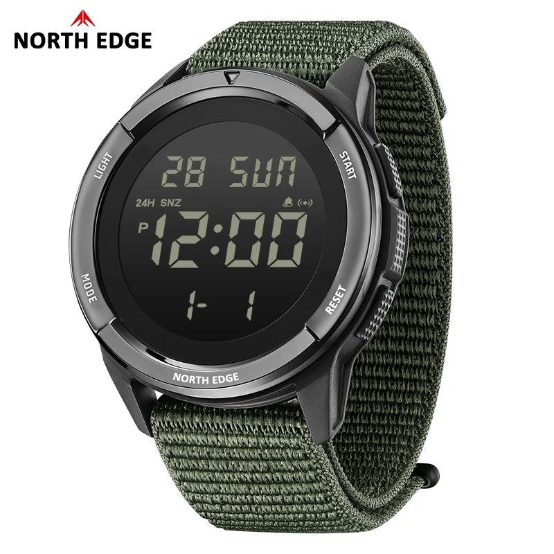Reloj digital militar NORTH EDGE 2025 TERRAX para hombre, deportivo para exteriores, sumergible 50M, con cronómetro, cuenta atrás y luz.