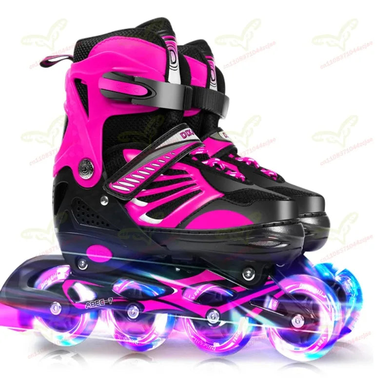 Patines de Ruedas Ajustables para Niños con Ruedas Luminosas, 4 Tallas, Patines en Línea con Luces LED Intermitentes para Niños, Entrenamiento Seguro, Regalo de Cumpleaños