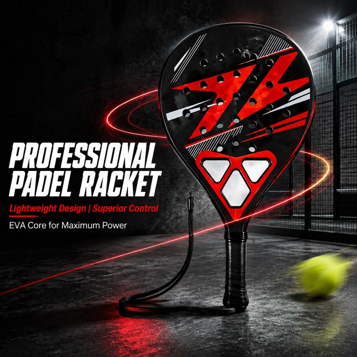 Raqueta de Pádel Profesional WNONSO de Fibra de Vidrio, Sensación Suave, Duradera, Núcleo de EVA en Forma de Lágrima, Diseño Ligero y Cómodo para Principiantes