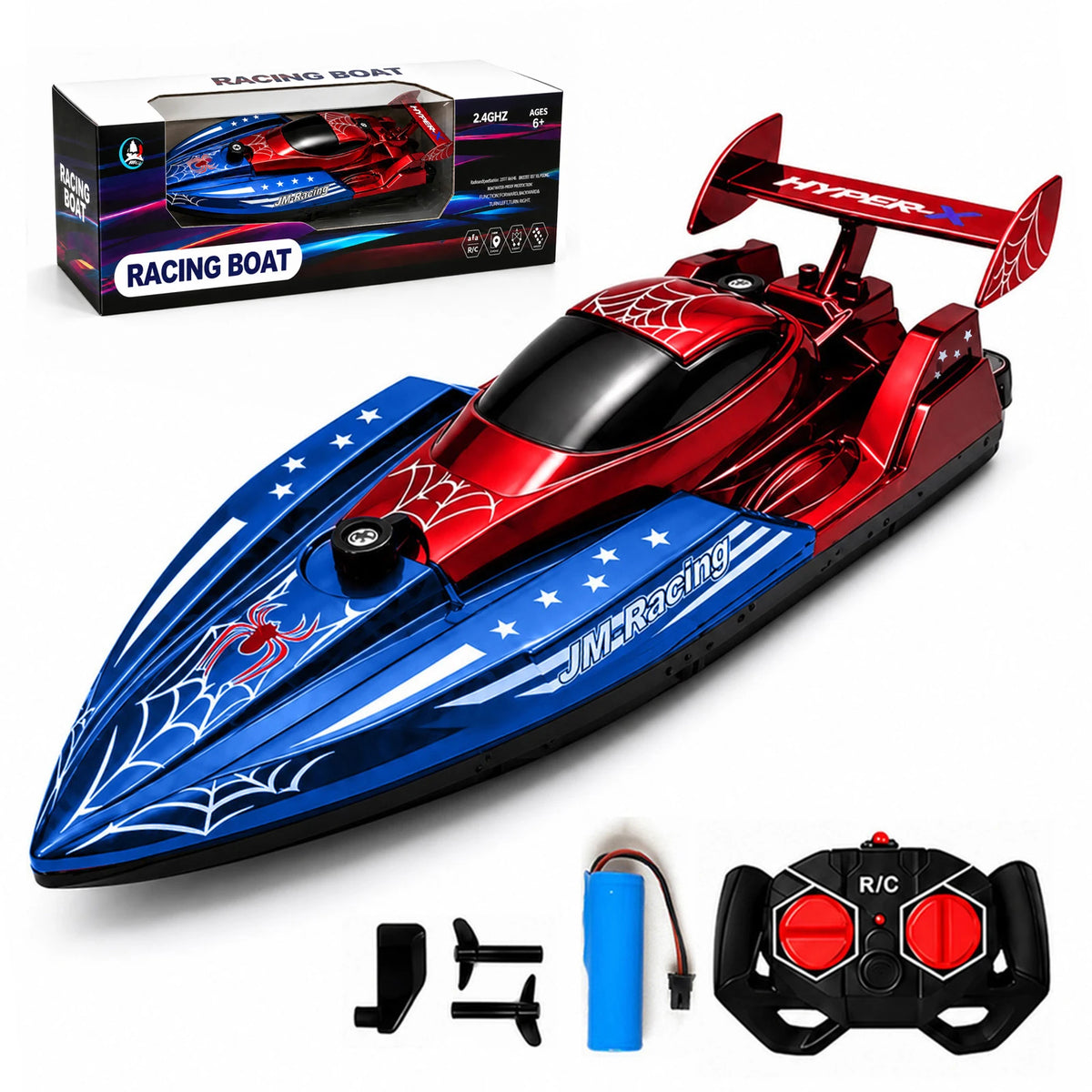 RC Boat for Kids 2.4GHz Remote Control Racing Speed Boat Rechargeable Electric Water Toy Spider Boat Pool Lake Outdoor Toy Gift