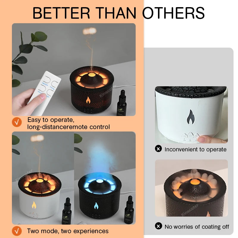 KINSCOTER-difusor de Aroma de llama de volcán, anillo de humo de medusas, humidificador de aire, difusor de aceite esencial de aromaterapia de 360ml, regalo genial