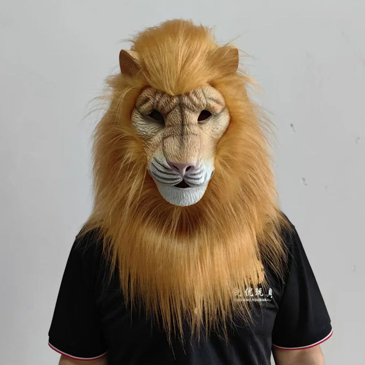 Máscara de León de Lujo para Cosplay, Máscara de León Blanco de Látex, Casco de Animal, Disfraces de Halloween, Carnaval, Fiesta de Disfraces, Accesorios
