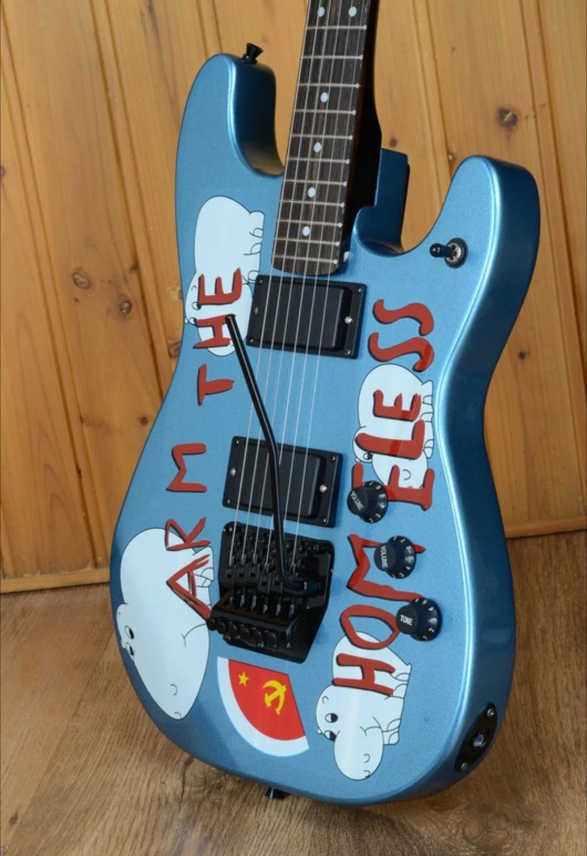 Guitarra eléctrica Morello de 6 cuerdas, color azul metálico, con diapasón de palisandro, puente Floyd Rose, mástil de arce y pastillas HH.