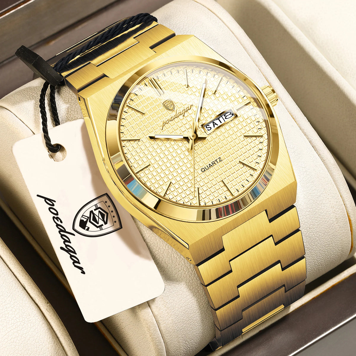 Reloj de pulsera para hombre POEDAGAR de moda, luminoso, resistente al agua, de acero inoxidable, con fecha y día, reloj de cuarzo de alta calidad para hombre