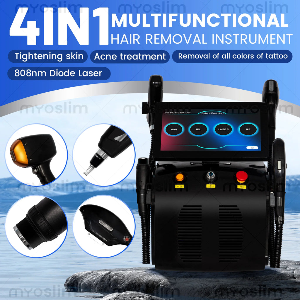 Máquina de Depilación Láser 4 en 1 de 5000W, Soprano Titanium Ice Platinum Diode, 4 Longitudes de Onda, ND:YAG RF IPL OPT, Indolora