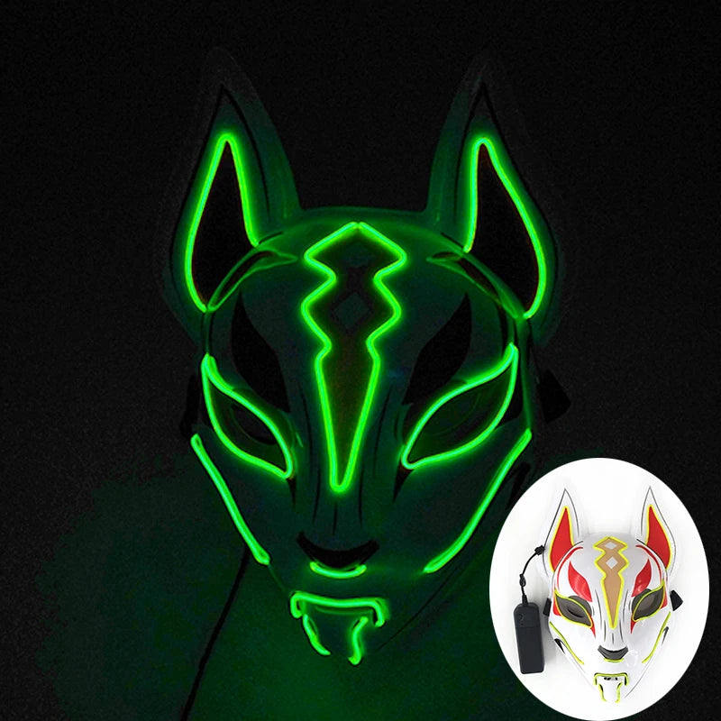 Máscara de Zorro Luminosa de Neón para Hombres, Máscaras de Disfraz Luminosas para Halloween, Brilla en la Oscuridad, Disfraz de Cosplay, Decoración para Fiestas de Disfraces