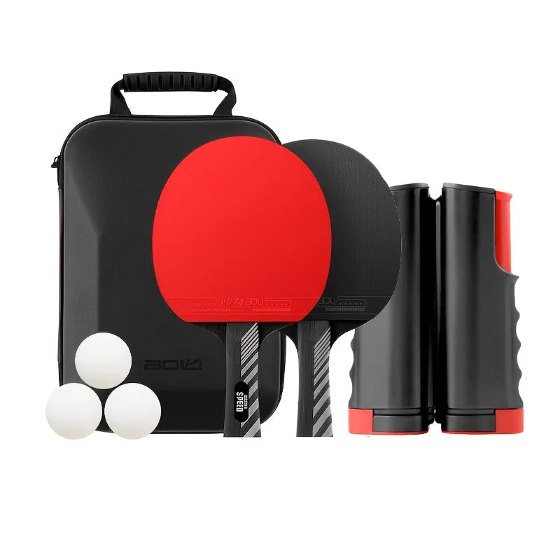 Juego de Raquetas de Tenis de Mesa Boli de Dos Palas y Tres Bolas, Estuche Rígido de Cuero, Juego de Raquetas de Tenis de Mesa Profesionales de Madera Sólida de Siete Capas