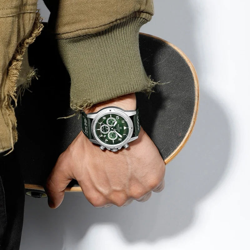 NAVIFORCE Bussiness Men Quartz Chronograph Watch 3ATM Waterproof Date Display Leather Strap Fashion Wristwatch Package Gifts