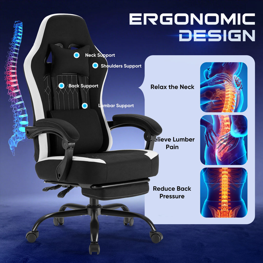 Silla de oficina ergonómica negra con soporte lumbar y reposacabezas