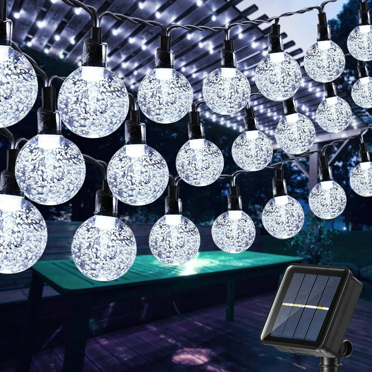 LED Solar String Lights Outdoor Crystal Ball String Light 8 Modes Lighting Solar Camping Lamp for Halloween Christmas Decoration